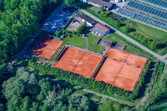 Aerial view of Tennis court at Bienwald in Steinfeld in the state Rhineland-Palatinate, Germany