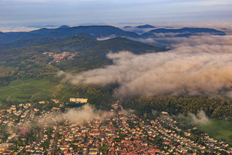City view under low clouds from the east in Bad Bergzabern in the state Rhineland-Palatinate, Germany