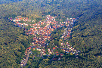 Hidden village in the Palatinate Forest from the east in Dörrenbach in the state Rhineland-Palatinate, Germany from above