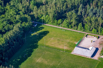 Aerial view of Sports field of FV 1926 Viktoria Kapsweyer eV in Kapsweyer in the state Rhineland-Palatinate, Germany