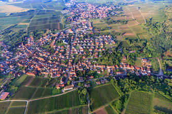 Oblique view of Wine-growing village from the north in the district Rechtenbach in Schweigen-Rechtenbach in the state Rhineland-Palatinate, Germany
