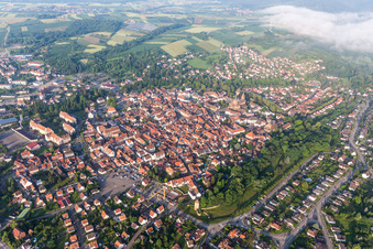 Aerial view of District Schweigen in Wissembourg in the state Bas-Rhin, France
