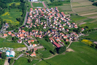 Aerial view of Town View of the streets and houses of the residential areas in Altenstadt in Grand Est, France