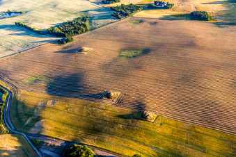 Structures on agricultural fields with prehistoric grave-hills in Borre in Region Sjaelland, Denmark