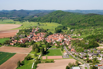 Village - view on the edge of agricultural fields and farmland in Weinbourg in Grand Est, France
