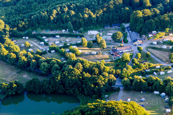 (DK), Møns Klint Resort and Camping in Borre in the state Zealand, Denmark from the plane