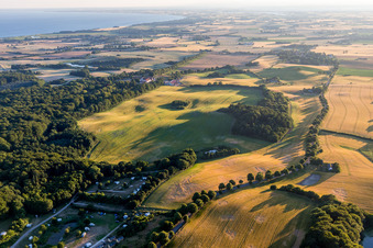 (DK), Møns Klint Resort and Camping in Borre in the state Zealand, Denmark viewn from the air
