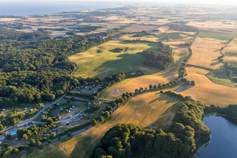 Drone recording of (DK), Møns Klint Resort and Camping in Borre in the state Zealand, Denmark