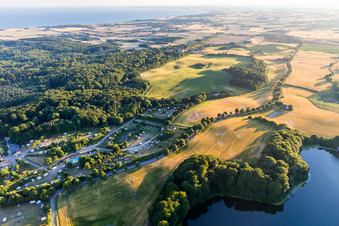 Drone image of (DK), Møns Klint Resort and Camping in Borre in the state Zealand, Denmark