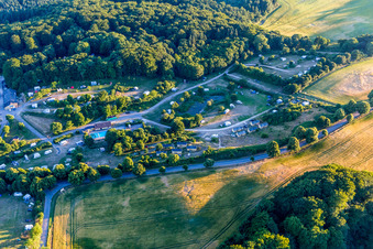 (DK), Møns Klint Resort and Camping in Borre in the state Zealand, Denmark from the drone perspective