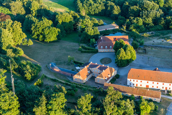 Bird's eye view of Klintholm Mon (DK), Klintholm Gods in Borre in the state Zealand, Denmark