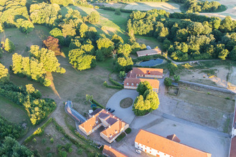 Drone recording of Klintholm Mon (DK), Klintholm Gods in Borre in the state Zealand, Denmark