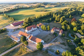 Aerial view of Klintholm Mon (DK), Klintholm Gods in Borre in the state Zealand, Denmark