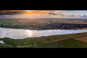 Aerial view of Formation of tidal creeks on the bank areas with mud flats along the river of Eiof in Toenning in the state Schleswig-Holstein, Germany
