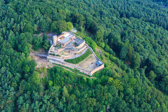 Rietburg Castle Ruins in Rhodt unter Rietburg in the state Rhineland-Palatinate, Germany seen from above