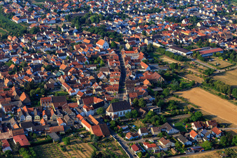 Main Street with St. Ägidius in Meckenheim in the state Rhineland-Palatinate, Germany