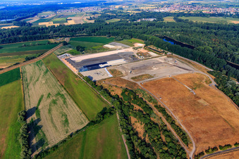 Aerial photograpy of BASF LANDFILL on the island of Flotzgrün in the district Berghausen in Römerberg in the state Rhineland-Palatinate, Germany