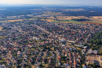 Aerial view of View of the town from the west in the district Oberhausen in Oberhausen-Rheinhausen in the state Baden-Wuerttemberg, Germany