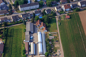 Bird's eye view of Kugelmann organic farm in Kandel in the state Rhineland-Palatinate, Germany