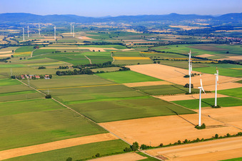 Oblique view of Wind turbines in Minfeld in the state Rhineland-Palatinate, Germany