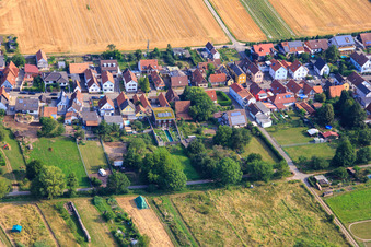 Aerial view of Burgweg x Dorfbach in Freckenfeld in the state Rhineland-Palatinate, Germany