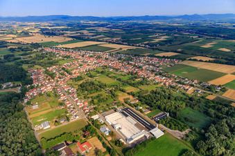 Aerial view of View of the town from the east in the district Schaidt in Wörth am Rhein in the state Rhineland-Palatinate, Germany