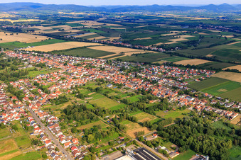 Aerial photograpy of View of the town from the east in the district Schaidt in Wörth am Rhein in the state Rhineland-Palatinate, Germany