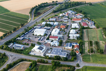 Aerial photograpy of Werkstrasse industrial area in the district Berghausen in Römerberg in the state Rhineland-Palatinate, Germany