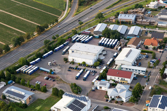 Oblique view of Werkstrasse industrial area in the district Berghausen in Römerberg in the state Rhineland-Palatinate, Germany