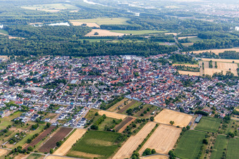 Oblique view of From the northeast in the district Rheinsheim in Philippsburg in the state Baden-Wuerttemberg, Germany