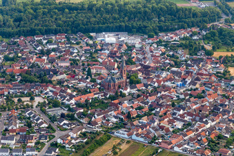 From the northeast in the district Rheinsheim in Philippsburg in the state Baden-Wuerttemberg, Germany from above