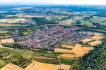 Aerial view of From the north in the district Rußheim in Dettenheim in the state Baden-Wuerttemberg, Germany