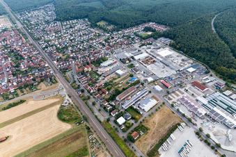 Aerial photograpy of Spöckerbuchenstr industrial area in the district Friedrichstal in Stutensee in the state Baden-Wuerttemberg, Germany