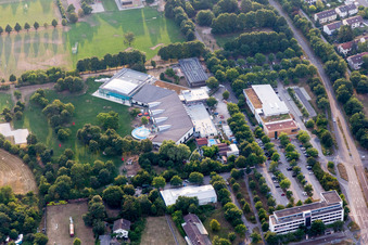 Spa and swimming pools at the swimming pool of the leisure facility Faecherbad Karlsruhe in Karlsruhe in the state Baden-Wurttemberg, Germany