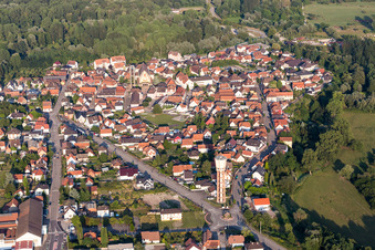 Aerial view of Town View of the streets and houses of the residential areas in Seltz in Grand Est, France