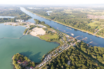 Aerial photograpy of Baggesee and ferry in Seltz in the state Bas-Rhin, France
