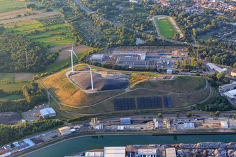 Windberg on the former landfill in front of the VBK Verkehrsbetriebe Karlsruhe GmbH - West depot in the district Knielingen in Karlsruhe in the state Baden-Wuerttemberg, Germany