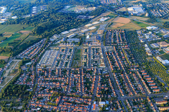 Aerial view of Sudetenstrasse in the district Knielingen in Karlsruhe in the state Baden-Wuerttemberg, Germany