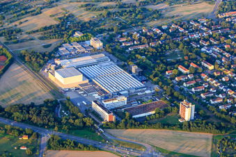 Aerial view of L'Oréal Production Germany GmbH & Co. KG in the district Nordweststadt in Karlsruhe in the state Baden-Wuerttemberg, Germany