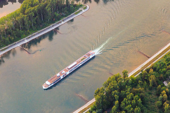 Aerial view of Passenger steamer on the Rhine in Hördt in the state Rhineland-Palatinate, Germany
