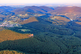 Aerial view of Rötzenfels in the district Gossersweiler in Gossersweiler-Stein in the state Rhineland-Palatinate, Germany