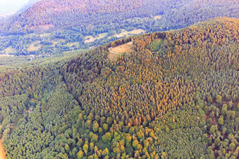 Aerial view of Förlenberg paragliding launch site in Leinsweiler in the state Rhineland-Palatinate, Germany
