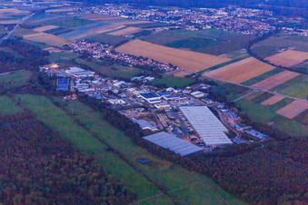 Aerial view of Horst industrial estate at dusk in the district Minderslachen in Kandel in the state Rhineland-Palatinate, Germany