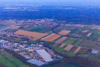 Aerial photograpy of Horst industrial estate at dusk in the district Minderslachen in Kandel in the state Rhineland-Palatinate, Germany