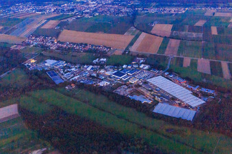 Oblique view of Horst industrial estate at dusk in the district Minderslachen in Kandel in the state Rhineland-Palatinate, Germany