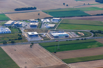 Aerial view of Carl-Benz-Straße commercial area in Rülzheim in the state Rhineland-Palatinate, Germany