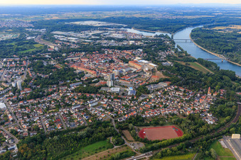 Aerial view of Town center from the southwest in Germersheim in the state Rhineland-Palatinate, Germany