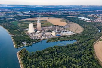 Aerial photograpy of Nuclear power plant in Philippsburg in the state Baden-Wuerttemberg, Germany