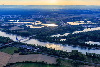 Motorway bridge of the A61 over the Rhine north of Speyer in Otterstadt in the state Rhineland-Palatinate, Germany