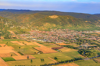View of the town on the Bergstraße from the northwest in Schriesheim in the state Baden-Wuerttemberg, Germany